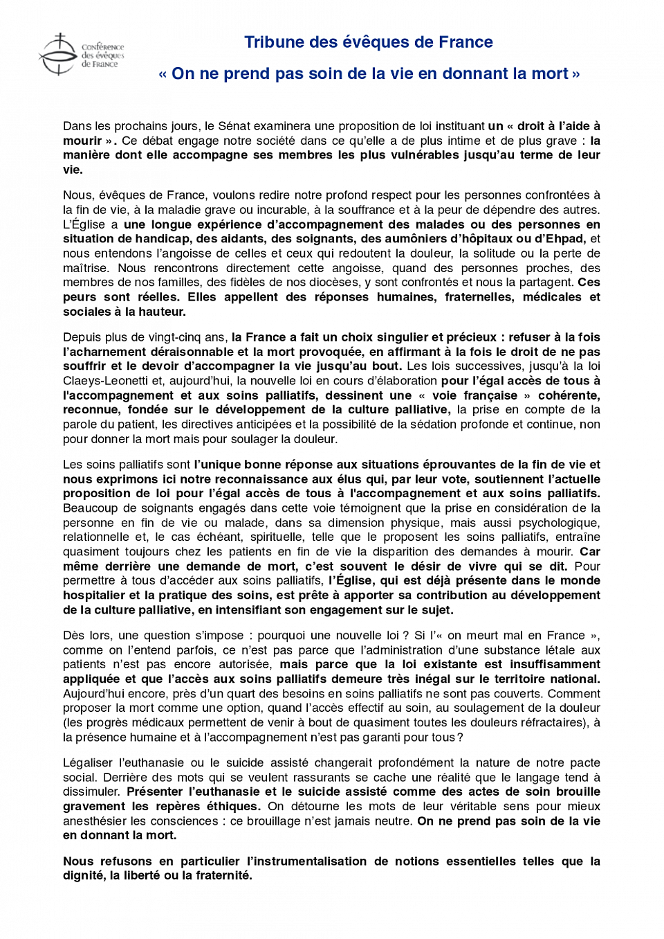 Tribune des évêques de France 