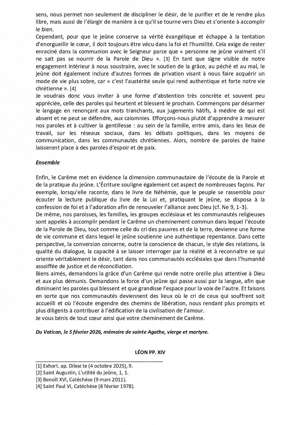 Message du pape Leon 14 Carême