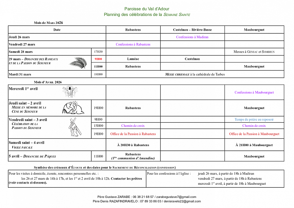 Paroisse, Val, d'Adour, Semaine, Sainte, Pâques, Maubourguet, Rabastens, Rivière, Basse