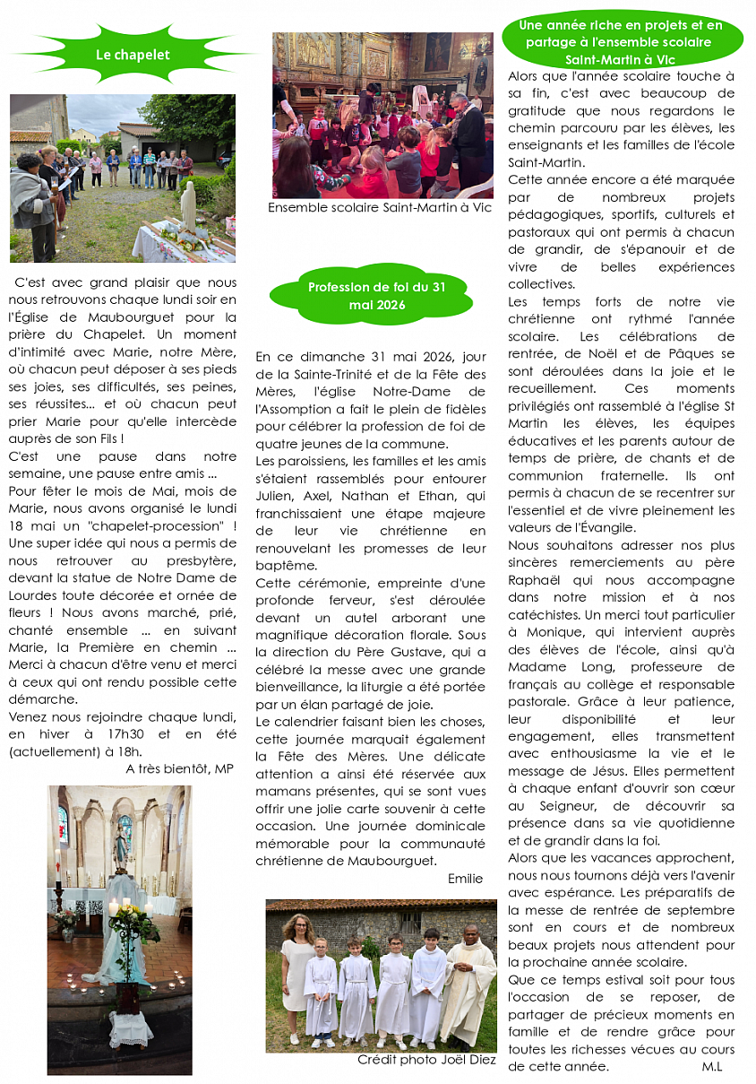 Journal paroissial paroisse Notre Dame en Val d'Adour