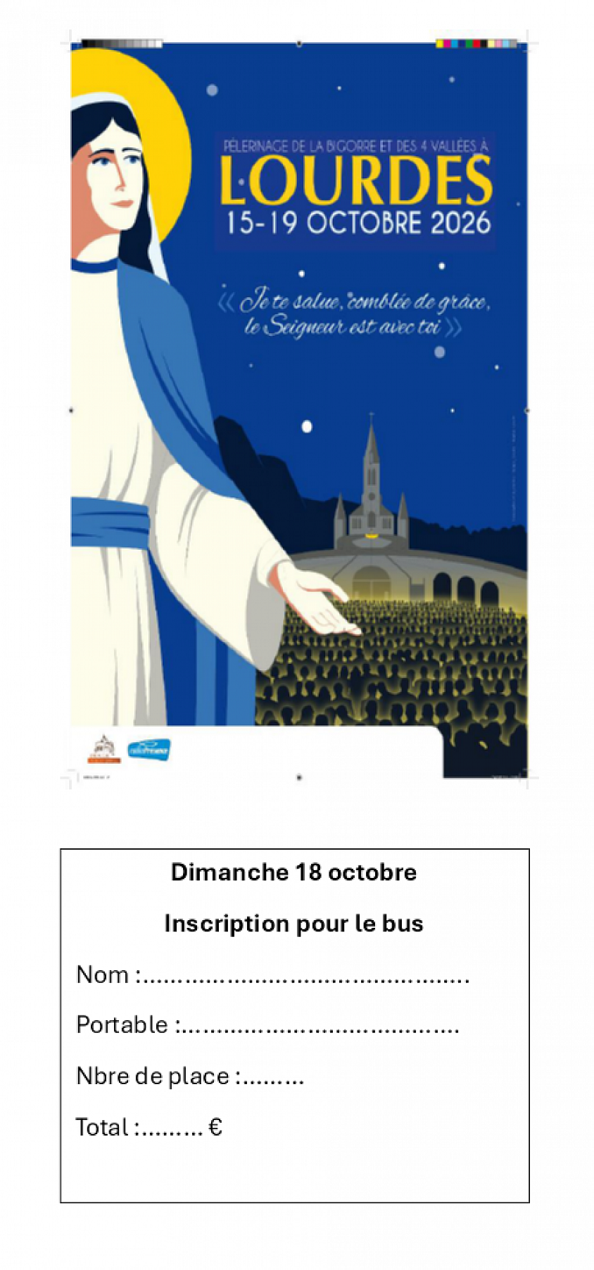 Pèlerinage diocésain paroisse Notre-Dame en Val d'Adour dimanche 18 octobre inscription bis